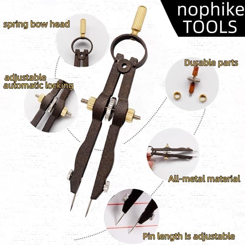 nophike 1.75 Inch Leather Compass Adjustable Lockable，Leather Crafts Tools，Professional Compass for Geometry，Compass Drawing Tool (Black 1.75 Inch) - Image 4
